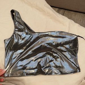 One shoulder metallic top